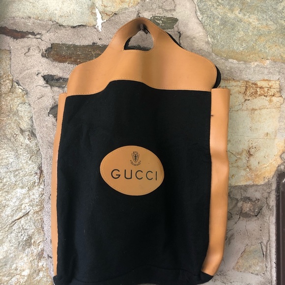 Gucci Vtg Black Felt/Brown Leather Shoppers Tote - Picture 5 of 8